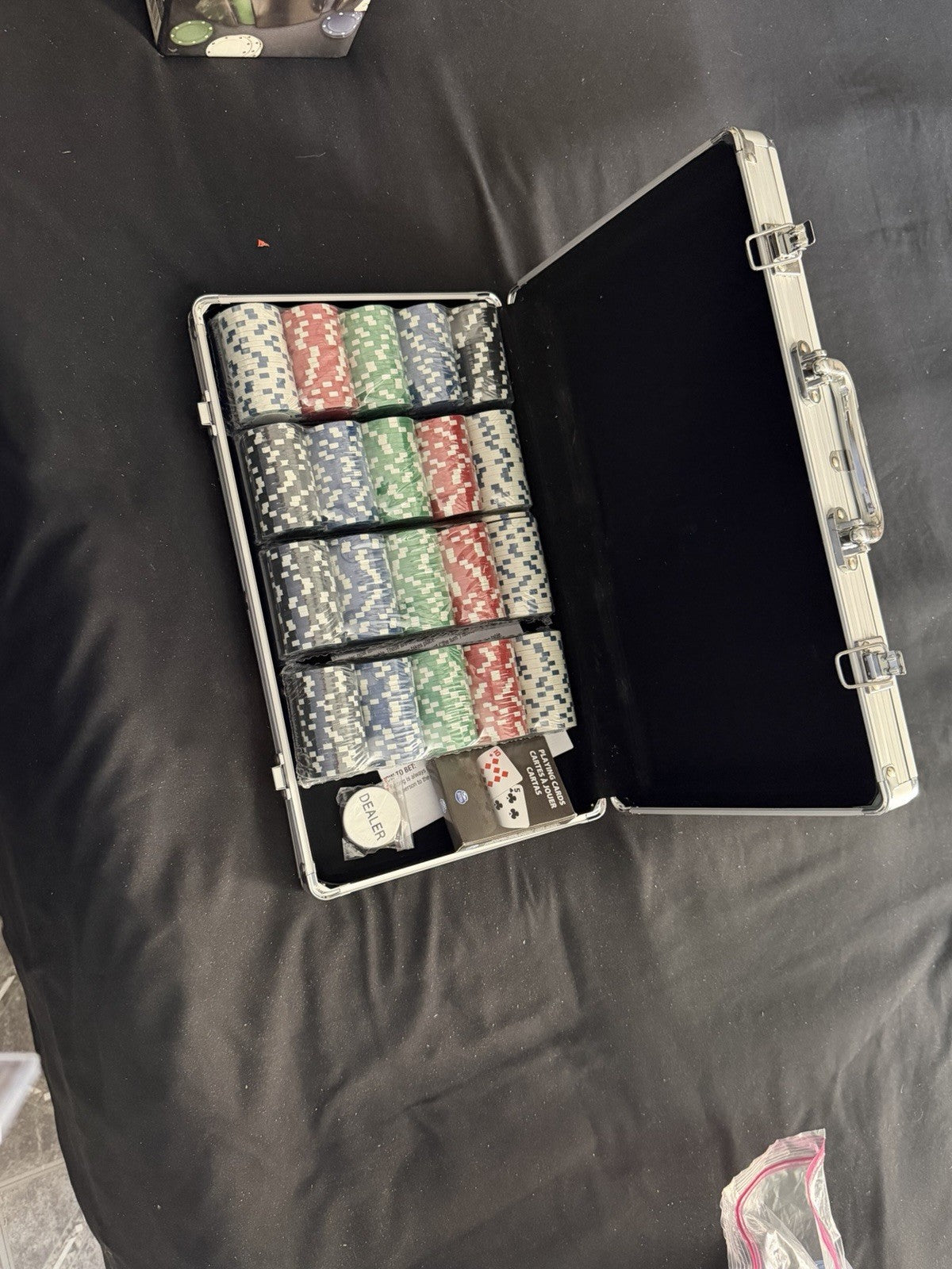 Poker Chip Set Multicolor with Aluminum Case, Dealer Button, Playing Cards