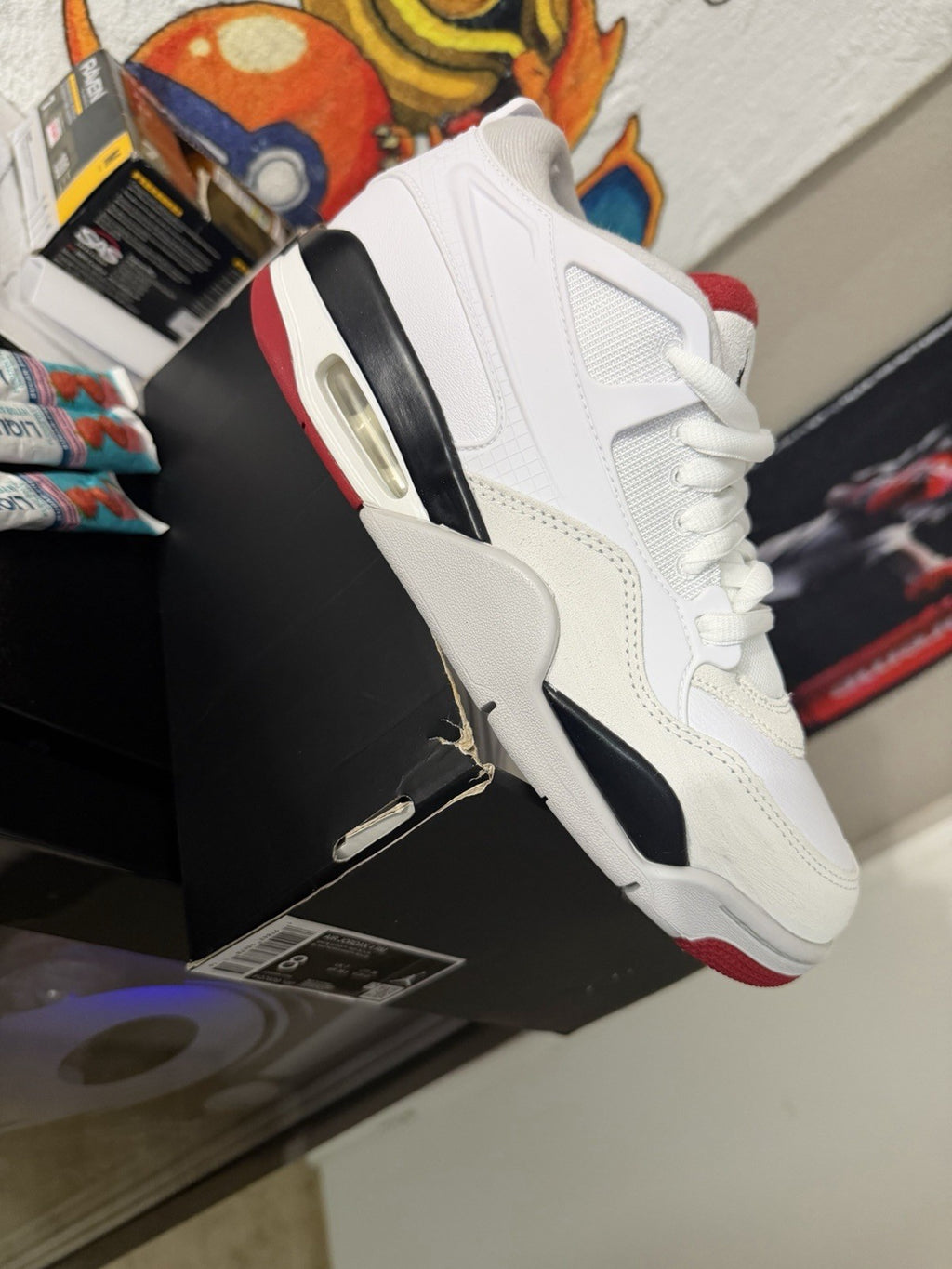 Jordan Air Jordan 4 RM Boys Low Top Sneakers White Black Red Size 8
