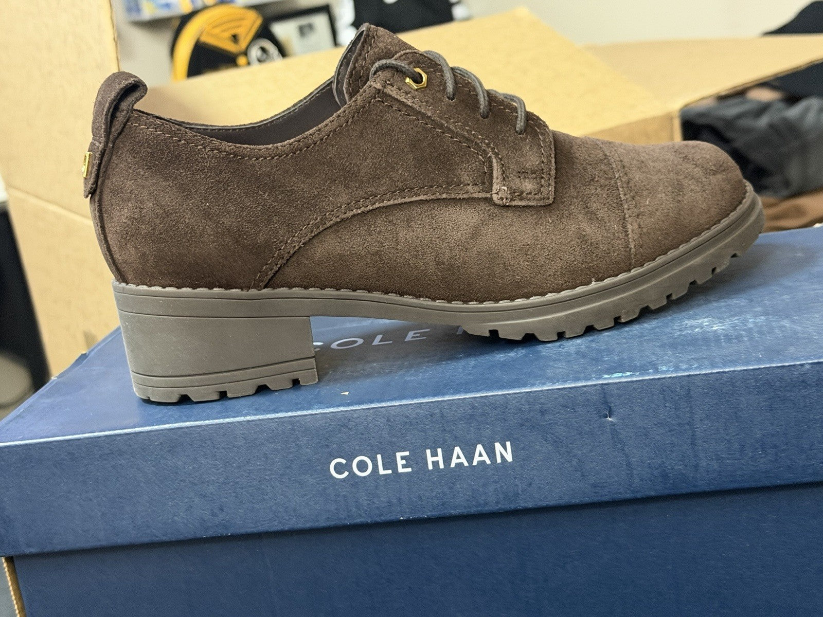 Cole Haan Men's Brown Suede Derby Dress Shoes Lace-Up Round Toe