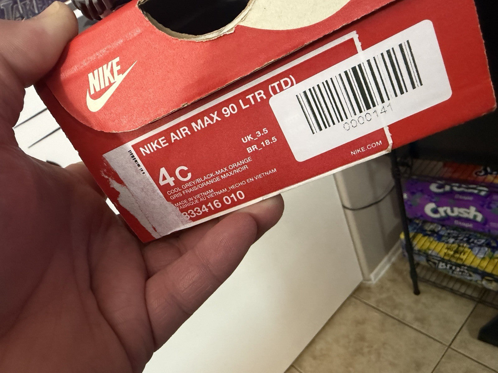 Nike Air Max 90 LTR (TD) Toddler Sneaker 4C Gray Black Orange Leather