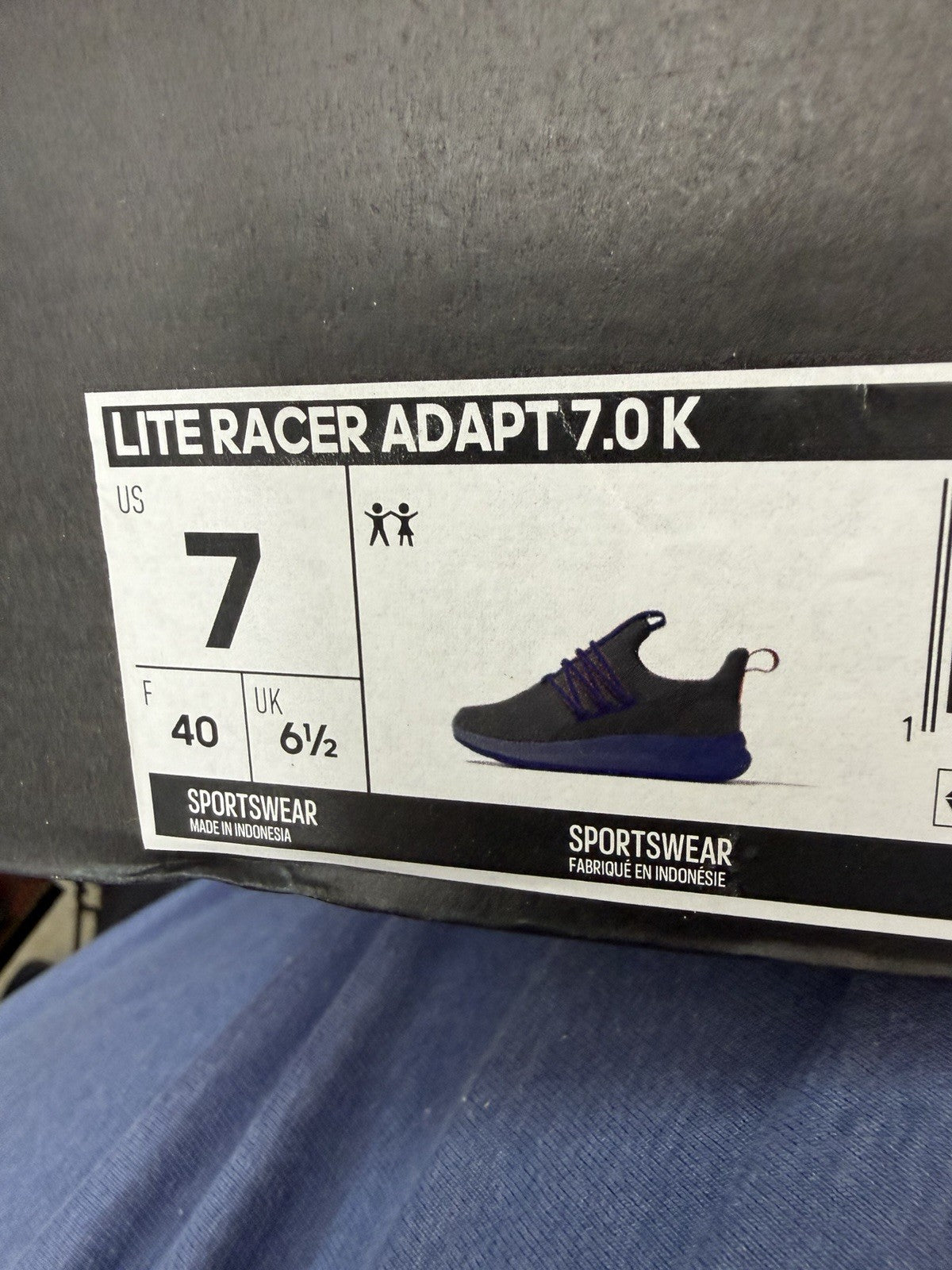 adidas Lite Racer Adapt 7.0 K Unisex Kids Slip-On Mesh Sneakers US 7 EU40