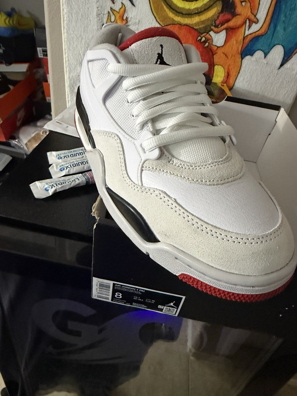 Jordan Air Jordan 4 RM Boys Low Top Sneakers White Black Red Size 8