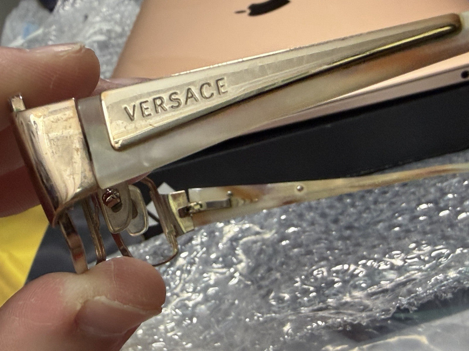 Versace Gold Metal Rectangular Full Rim Eyeglass Frames 53-14-115