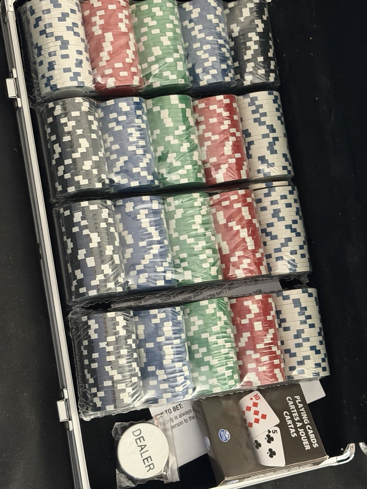 Poker Chip Set Multicolor with Aluminum Case, Dealer Button, Playing Cards