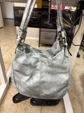 BVFIFERRY Green Crescent Shoulder Bag Zip Closure Lined Inner Pockets Silver