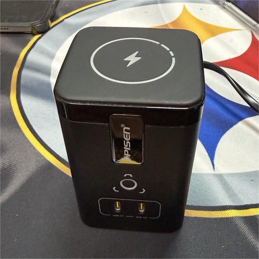 PISEN 3-in-1 Qi Wireless Charging Stand, Dual USB-C Ports, Black Compact