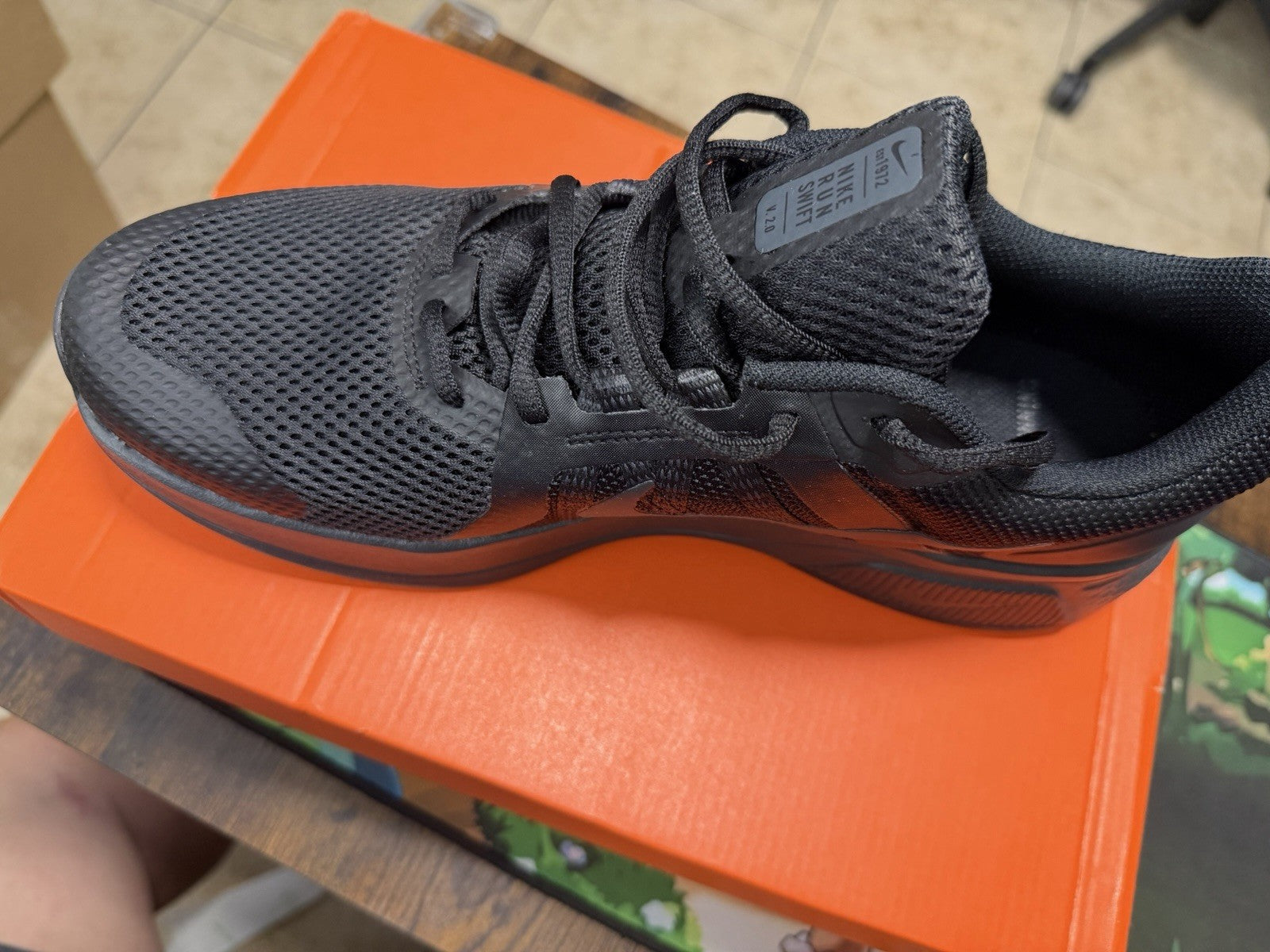 Nike Run Swift 2 Men's Black Mesh Breathable Running Shoes Size 12 CU3517