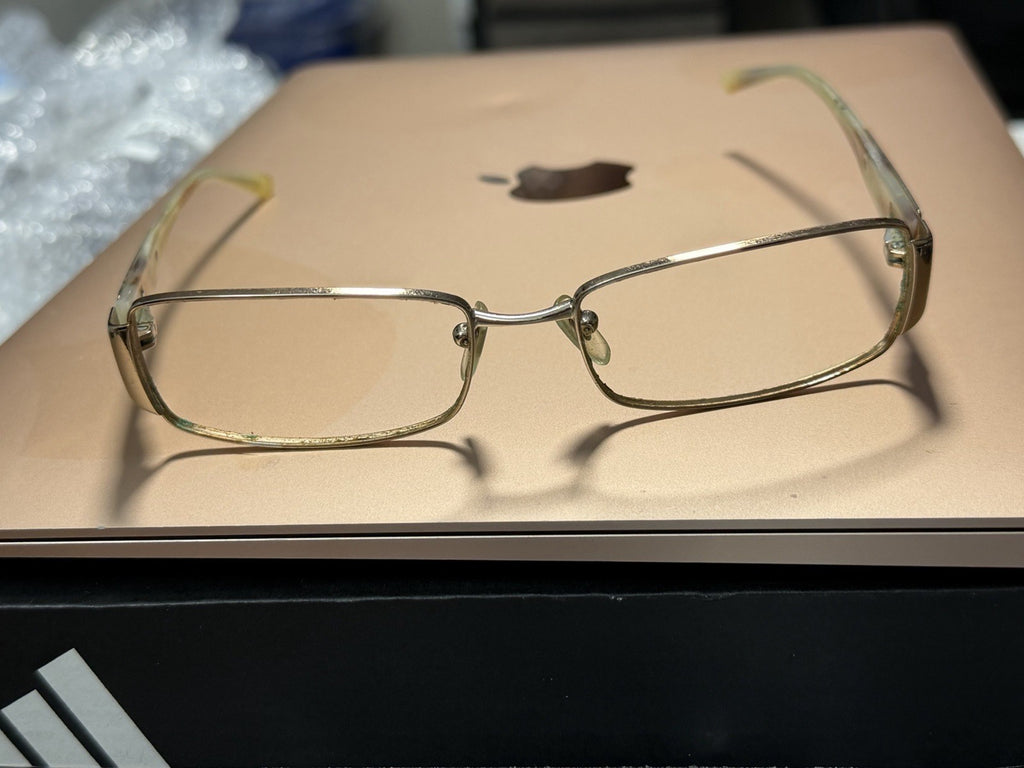 Versace Gold Metal Rectangular Full Rim Eyeglass Frames 53-14-115