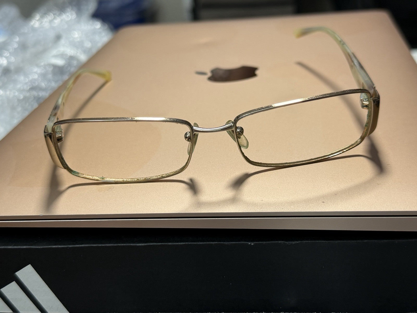 Versace Gold Metal Rectangular Full Rim Eyeglass Frames 53-14-115