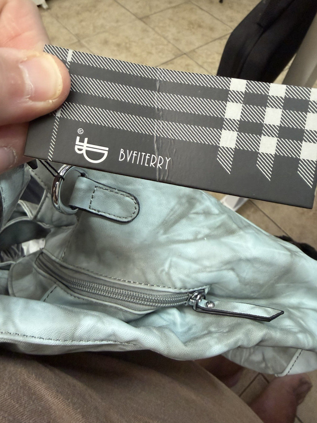 BVFIFERRY Green Crescent Shoulder Bag Zip Closure Lined Inner Pockets Silver