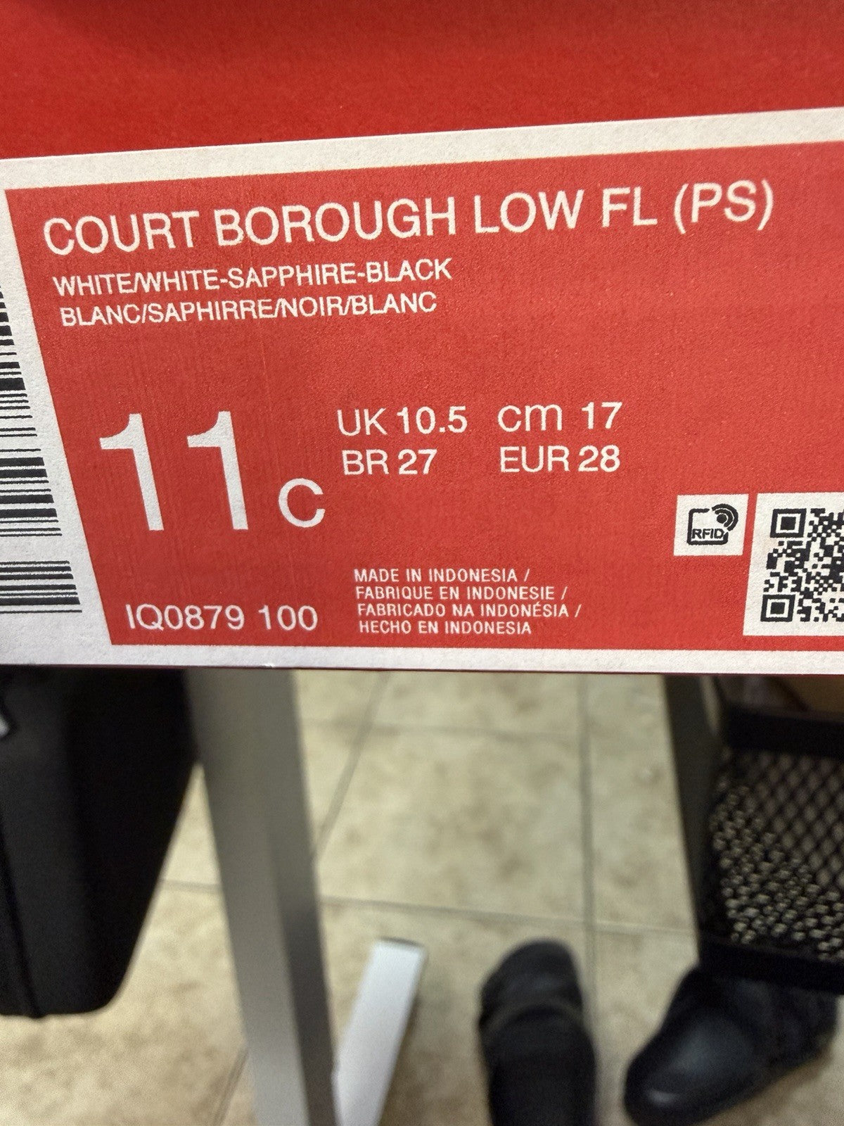 Nike Court Borough Low FL (PS) Unisex Kids Hook & Loop Leather Sneakers 11C